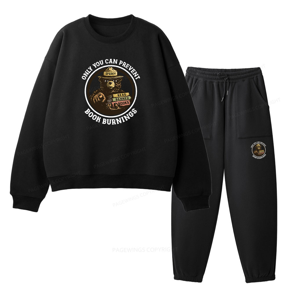 Pagewings Only You Can Prevent Book Burnings Unisex Fleece Sweatshirt Set 