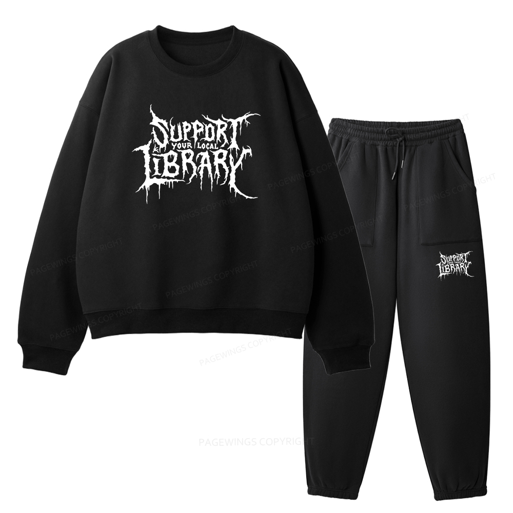 Pagewings Support Your Local Library Unisex Fleece Sweatshirt Set 