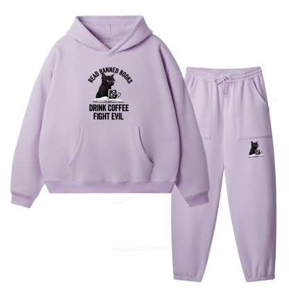 Pagewings Read Books Drink Coffee Fight Evil Unisex Fleece Hoodie Set