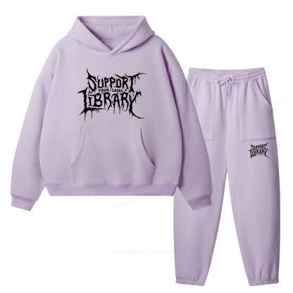 Pagewings Support Your Local Library Unisex Fleece Hoodie Set