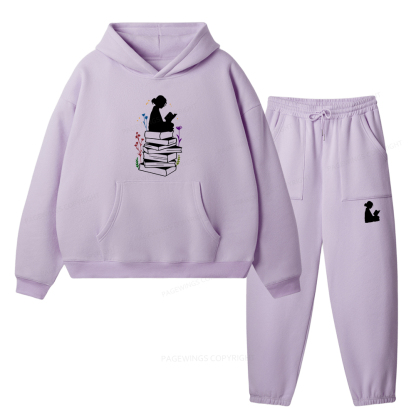 Pagewings Girl Reading Unisex Fleece Hoodie Set