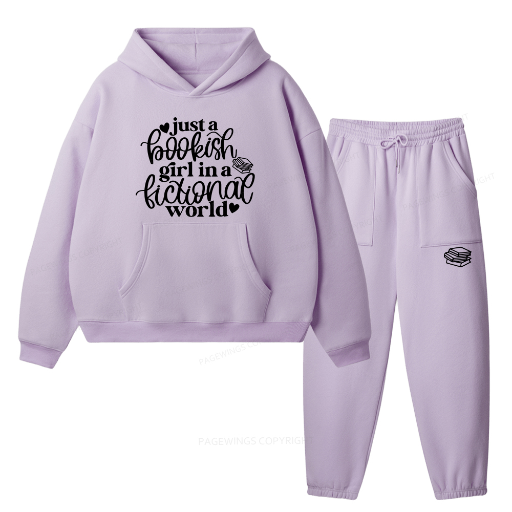 Pagewings Just A Bookish Girl In A Fictional World Unisex Fleece Hoodie Set