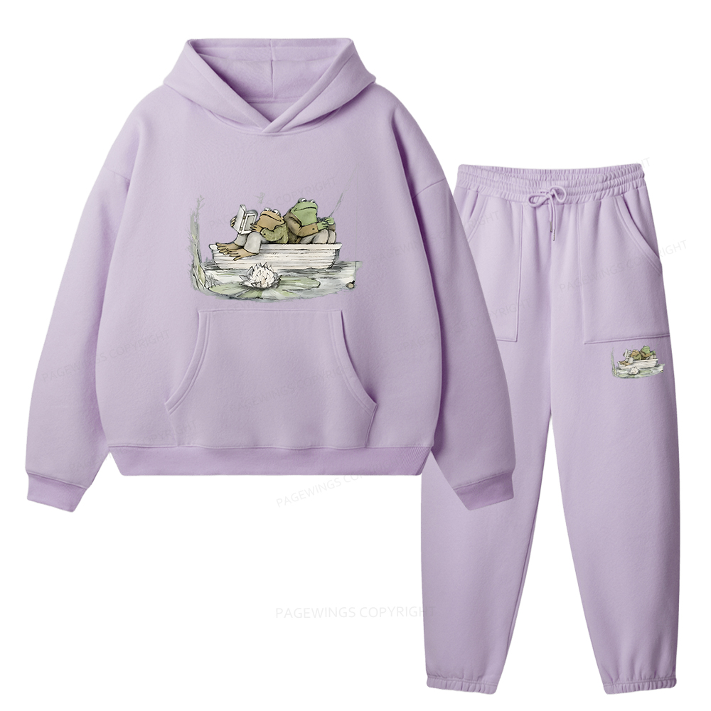 Pagewings Frog Reading Unisex Fleece Hoodie Set