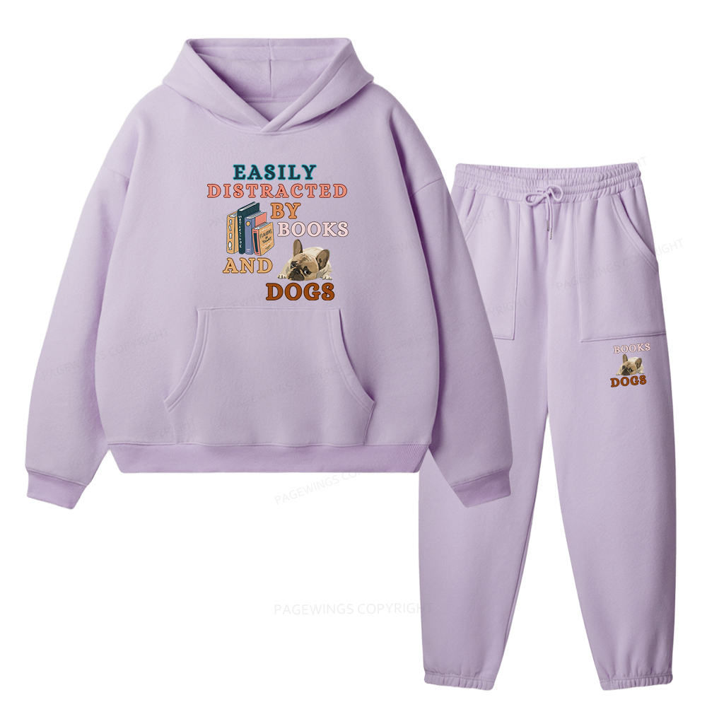 Pagewings Easily Distracted By Books And Dogs Unisex Fleece Hoodie Set