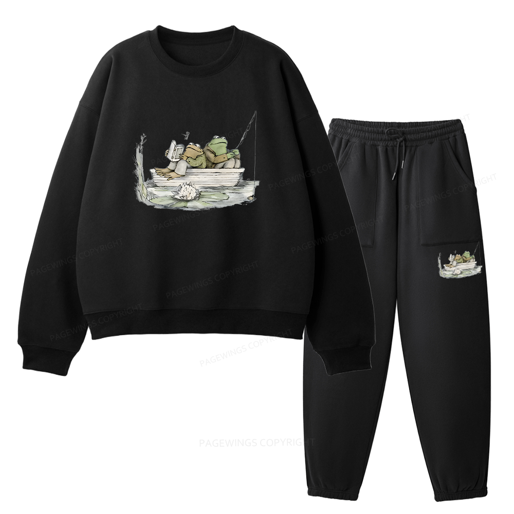 Pagewings Frog Reading Unisex Fleece Sweatshirt Set 