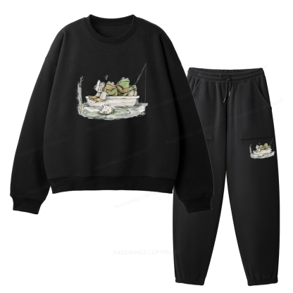Pagewings Frog Reading Unisex Fleece Sweatshirt Set 