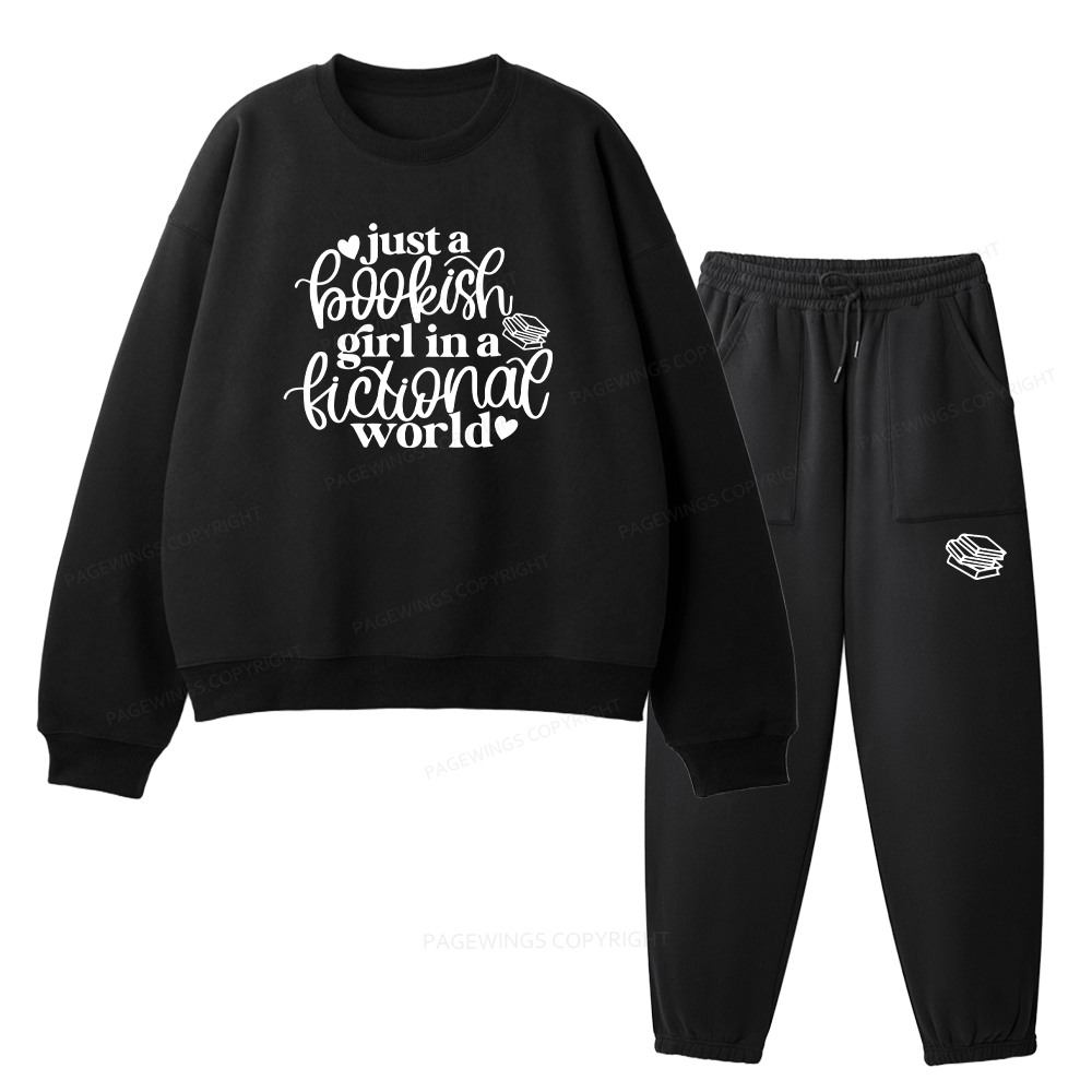 Pagewings Just A Bookish Girl In A Fictional World Unisex Fleece Sweatshirt Set 