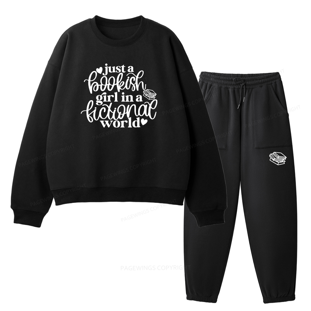 Pagewings Just A Bookish Girl In A Fictional World Unisex Fleece Sweatshirt Set 