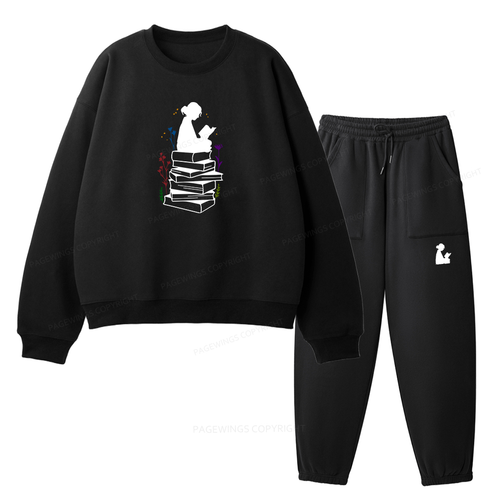 Pagewings Girl Reading Unisex Fleece Sweatshirt Set 