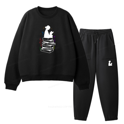 Pagewings Girl Reading Unisex Fleece Sweatshirt Set 