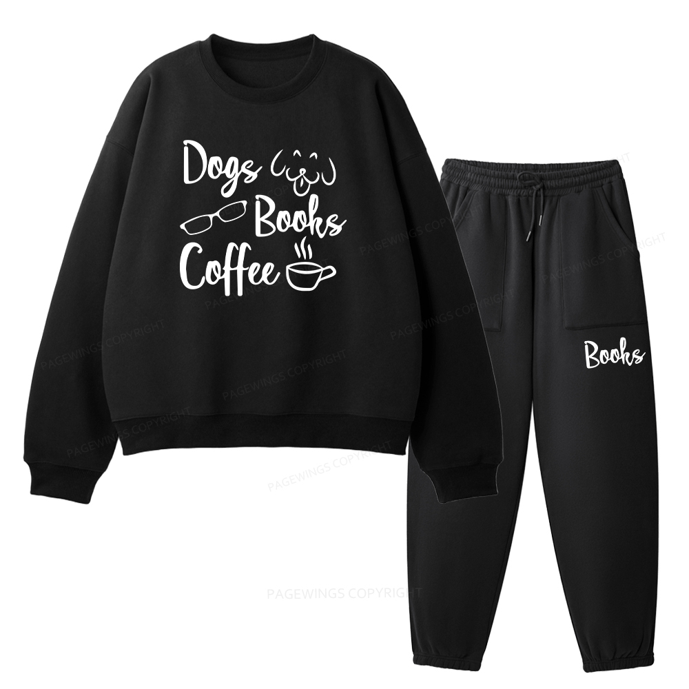 Pagewings Dogs Books Coffee Unisex Fleece Sweatshirt Set 