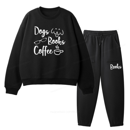 Pagewings Dogs Books Coffee Unisex Fleece Sweatshirt Set 