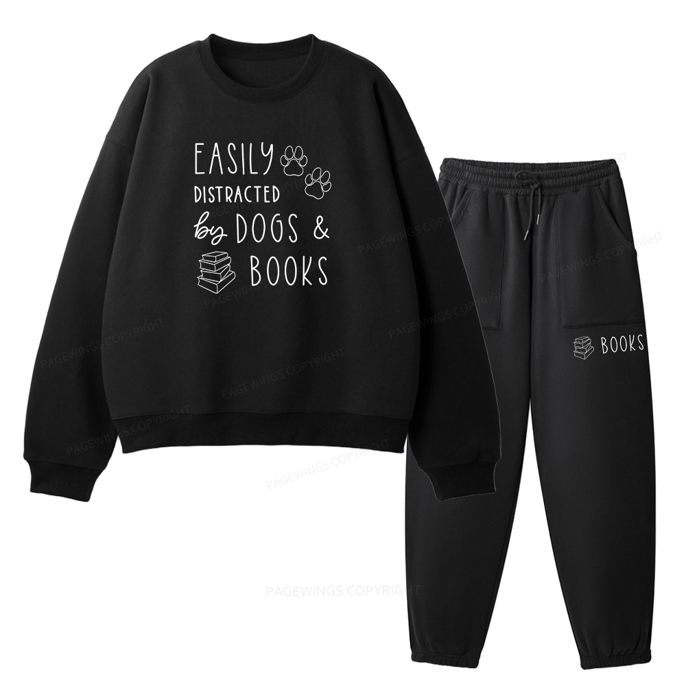 Pagewings Dogs And Books Unisex Fleece Sweatshirt Set 