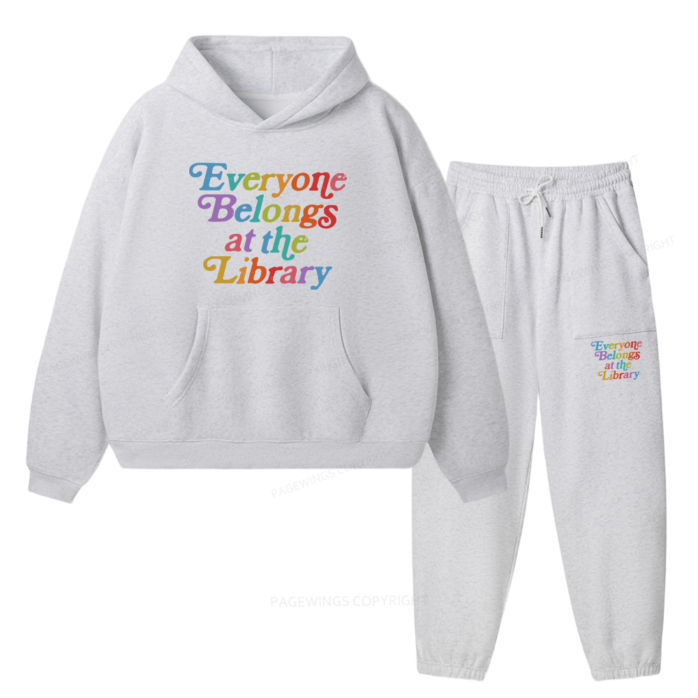 Pagewings Everyone belongs at the library Unisex Fleece Hoodie Set