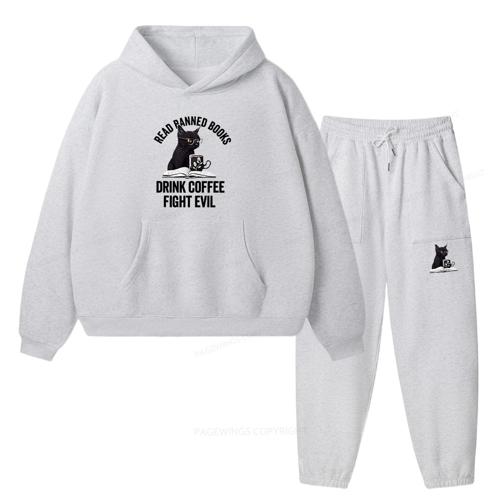 Pagewings Read Books Drink Coffee Fight Evil Unisex Fleece Hoodie Set