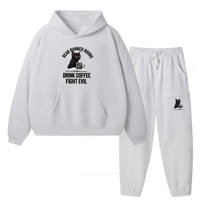Pagewings Read Books Drink Coffee Fight Evil Unisex Fleece Hoodie Set