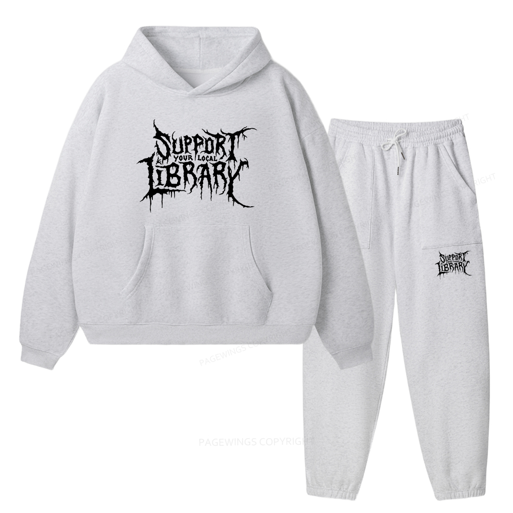 Pagewings Support Your Local Library Unisex Fleece Hoodie Set