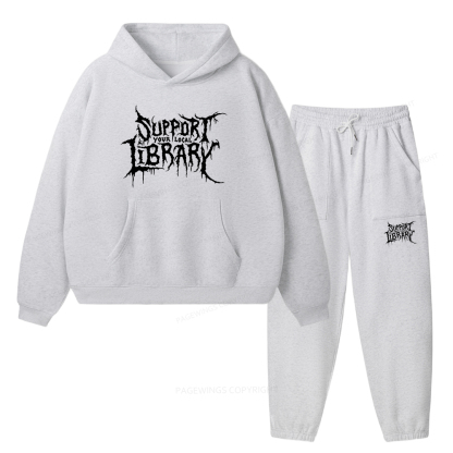 Pagewings Support Your Local Library Unisex Fleece Hoodie Set