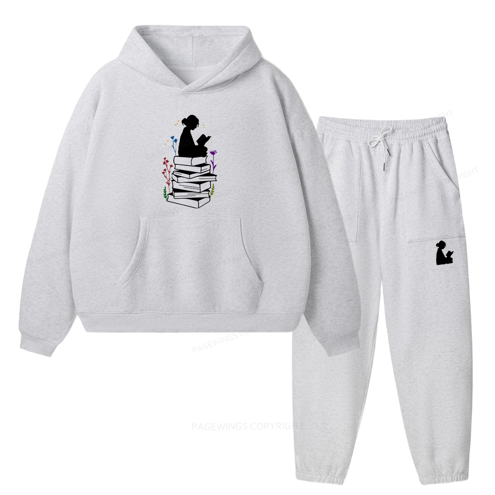 Pagewings Girl Reading Unisex Fleece Hoodie Set