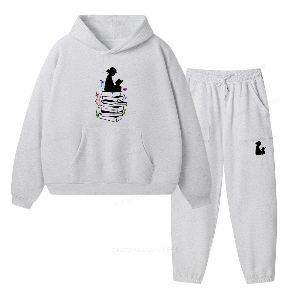 Pagewings Girl Reading Unisex Fleece Hoodie Set