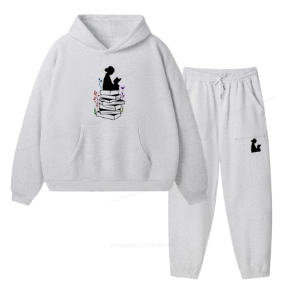 Pagewings Girl Reading Unisex Fleece Hoodie Set