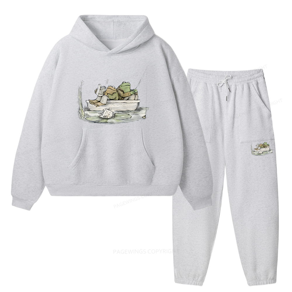 Pagewings Frog Reading Unisex Fleece Hoodie Set