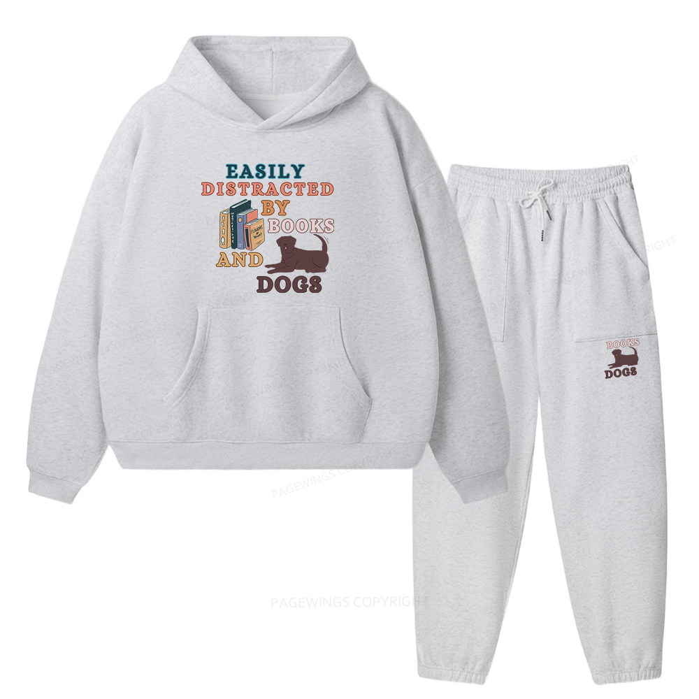 Pagewings Easily Distracted By Books And Labrador Unisex Fleece Hoodie Set