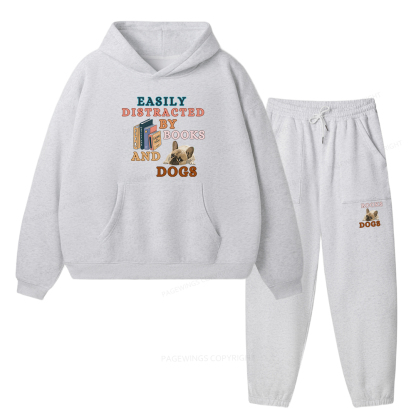 Pagewings Easily Distracted By Books And Dogs Unisex Fleece Hoodie Set