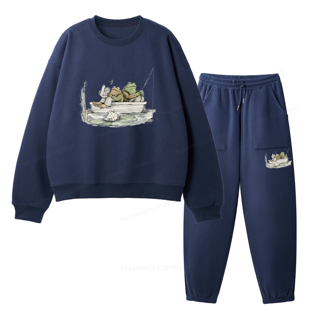 Pagewings Frog Reading Unisex Fleece Sweatshirt Set 