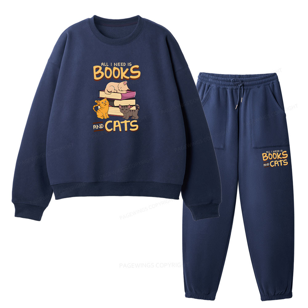 Pagewings All I Need Is Books And Cats Unisex Fleece Sweatshirt Set 