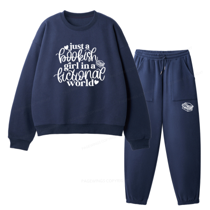 Pagewings Just A Bookish Girl In A Fictional World Unisex Fleece Sweatshirt Set 