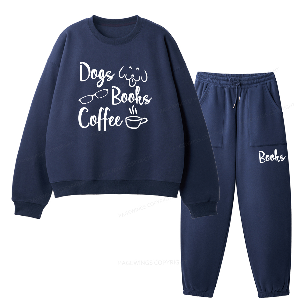 Pagewings Dogs Books Coffee Unisex Fleece Sweatshirt Set 