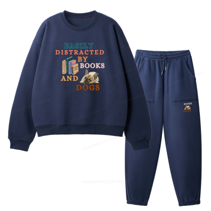 Pagewings Easily Distracted By Books And Dogs Unisex Fleece Sweatshirt Set 