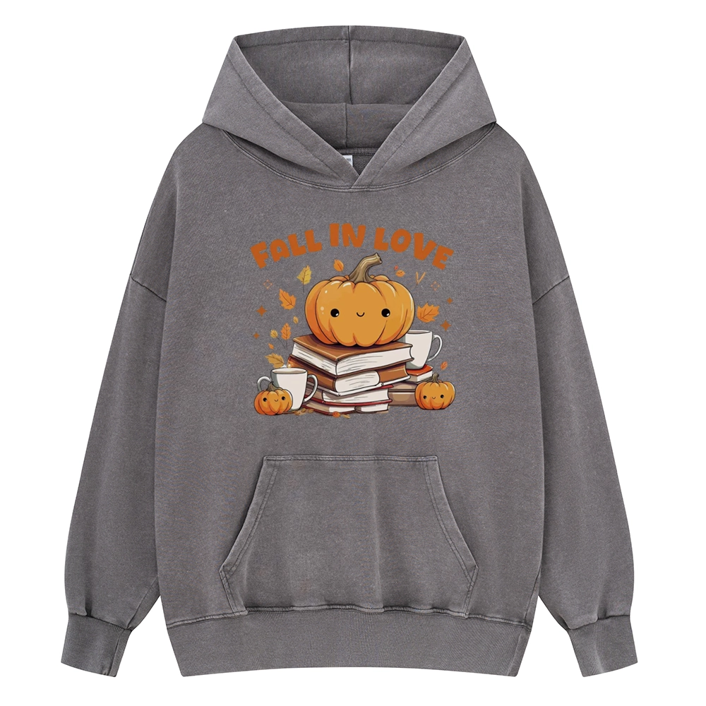 Pagewings Thanksgiving Fall in Love with Reading Unisex Washed Hoodie