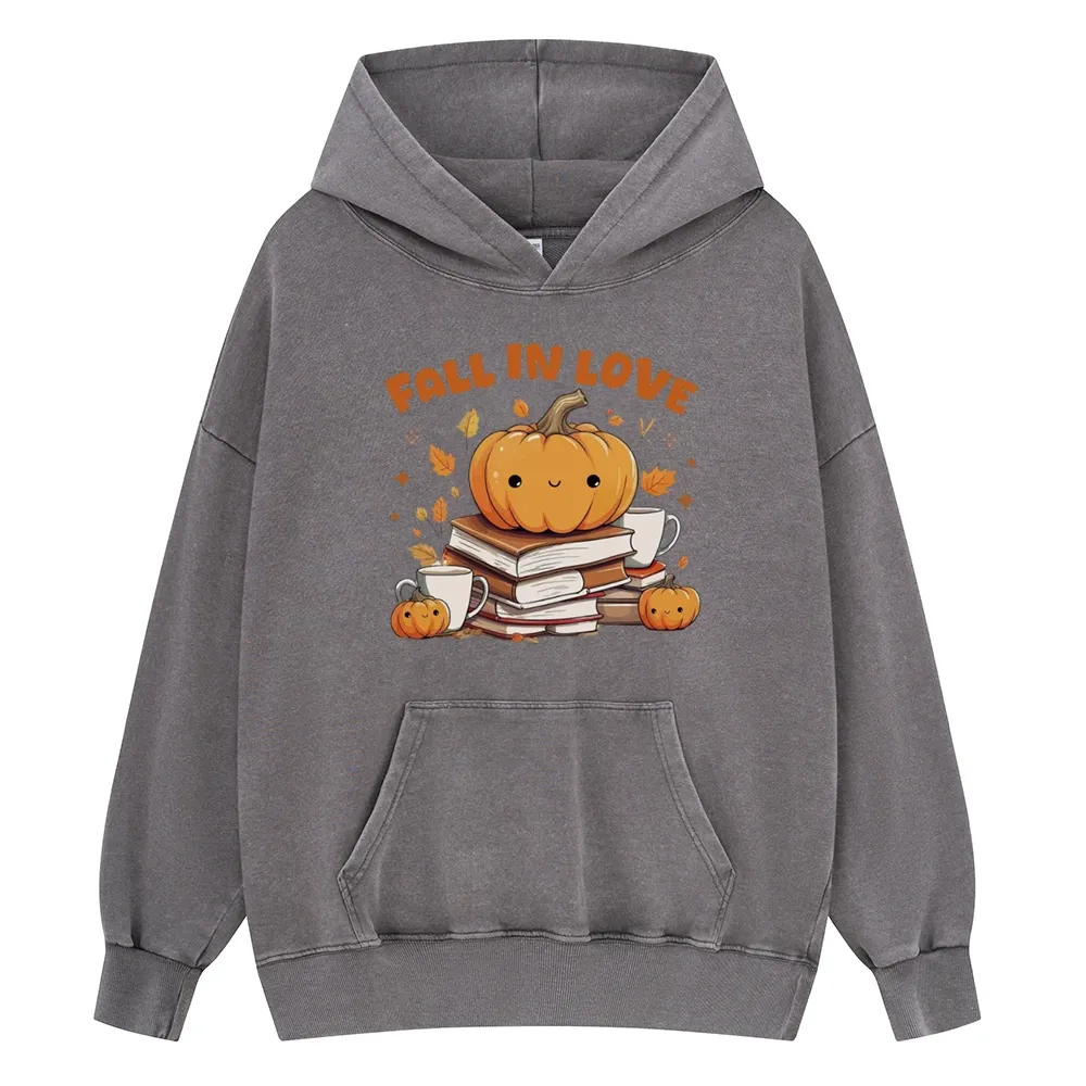 Pagewings Thanksgiving Fall in Love with Reading Unisex Washed Hoodie