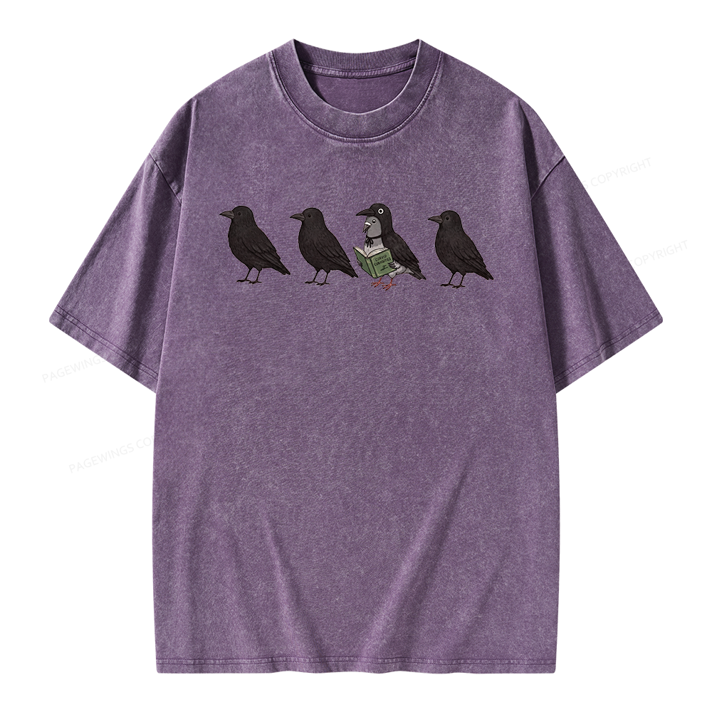 Pagewings Funny Crow Pigeon Unisex Washed T-shirt