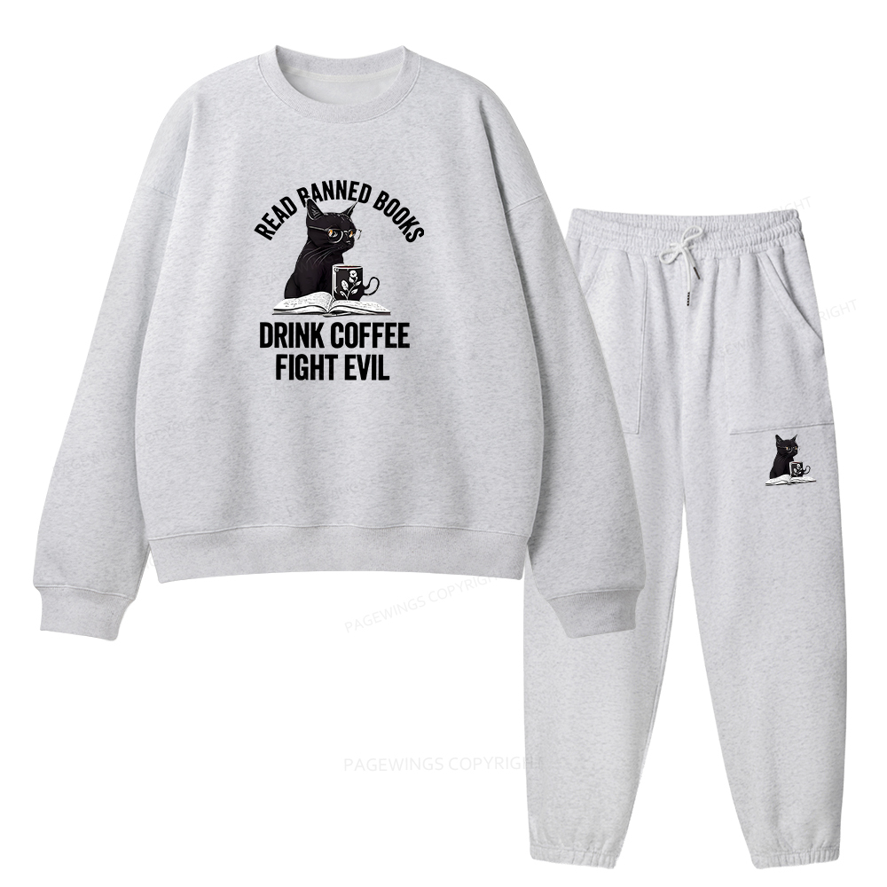 Pagewings Read Books Drink Coffee Fight Evil Unisex Fleece Sweatshirt Set