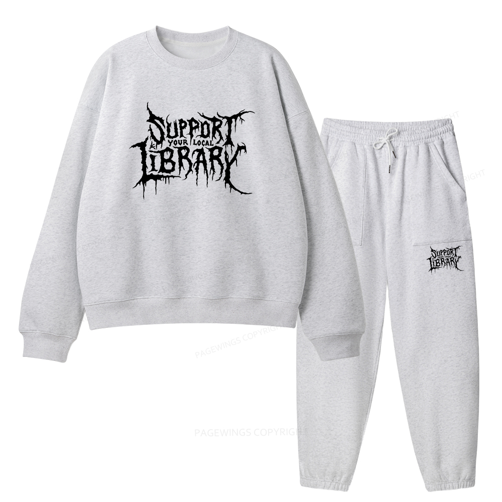 Pagewings Support Your Local Library Unisex Fleece Sweatshirt Set 
