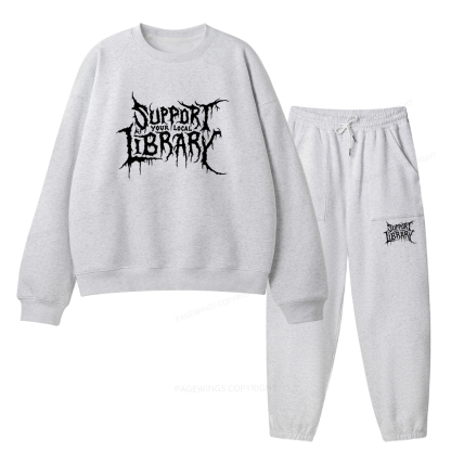 Pagewings Support Your Local Library Unisex Fleece Sweatshirt Set 