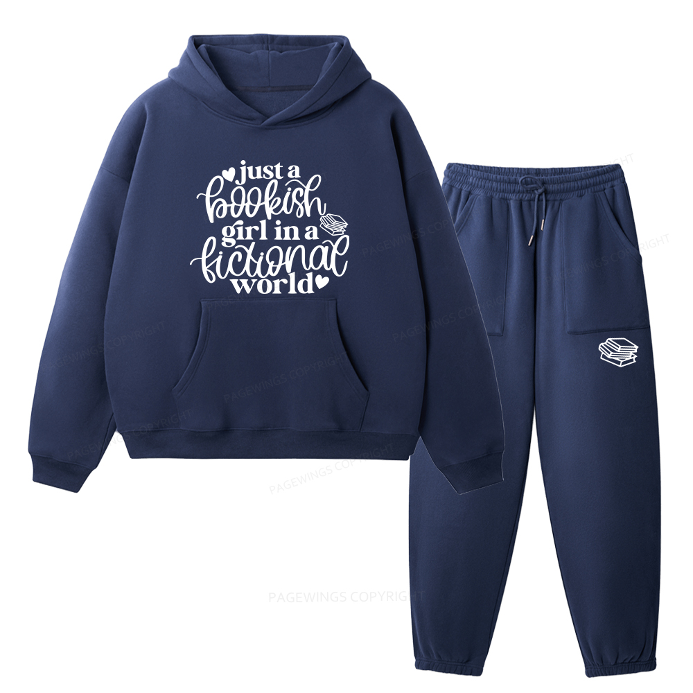 Pagewings Just A Bookish Girl In A Fictional World Unisex Fleece Hoodie Set