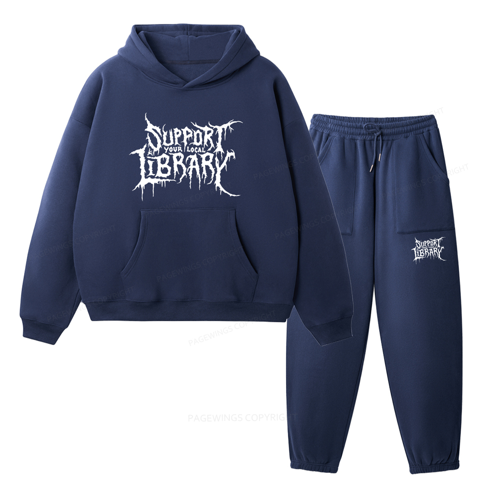 Pagewings Support Your Local Library Unisex Fleece Hoodie Set
