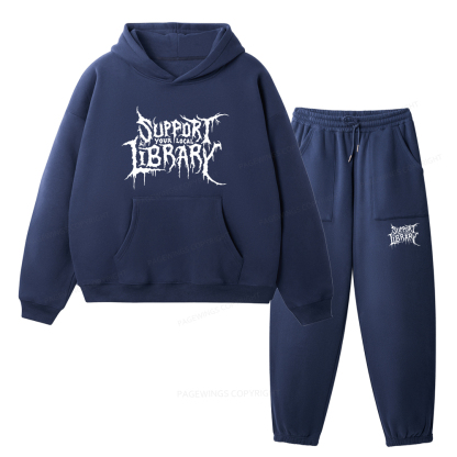 Pagewings Support Your Local Library Unisex Fleece Hoodie Set
