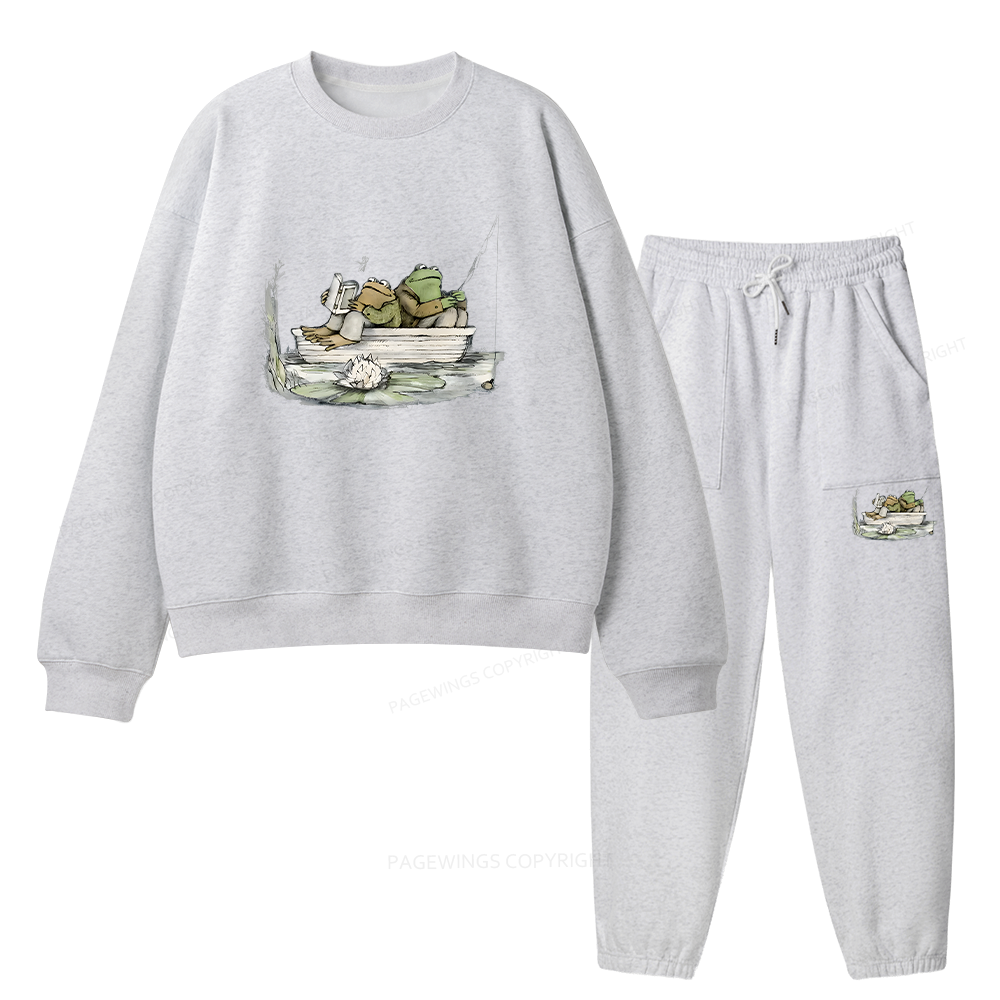 Pagewings Frog Reading Unisex Fleece Sweatshirt Set 