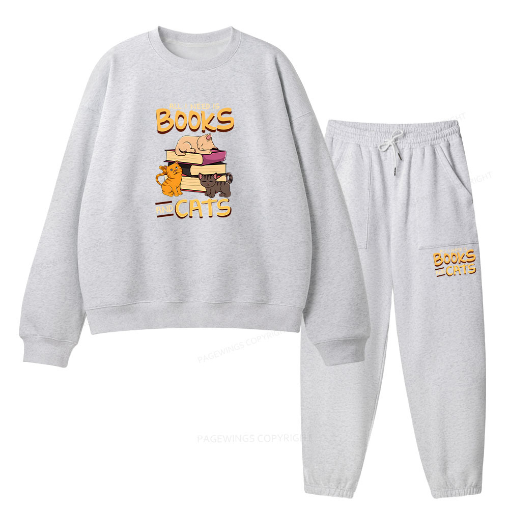 Pagewings All I Need Is Books And Cats Unisex Fleece Sweatshirt Set 