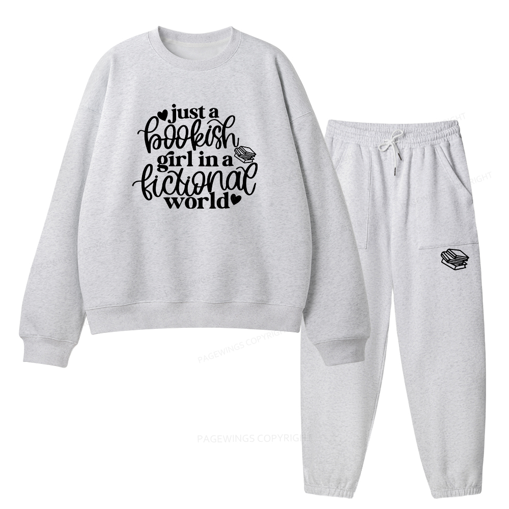 Pagewings Just A Bookish Girl In A Fictional World Unisex Fleece Sweatshirt Set 