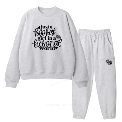 Pagewings Just A Bookish Girl In A Fictional World Unisex Fleece Sweatshirt Set 