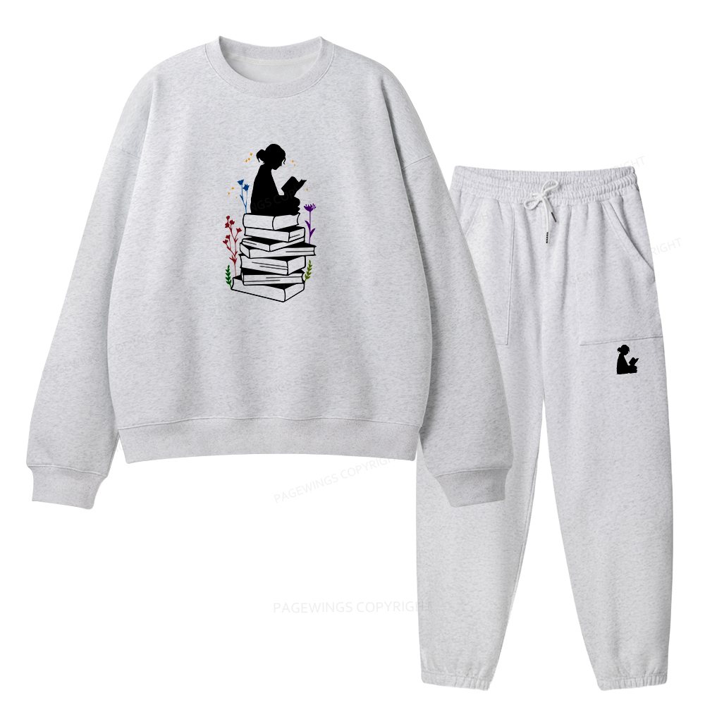 Pagewings Girl Reading Unisex Fleece Sweatshirt Set 