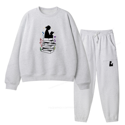 Pagewings Girl Reading Unisex Fleece Sweatshirt Set 