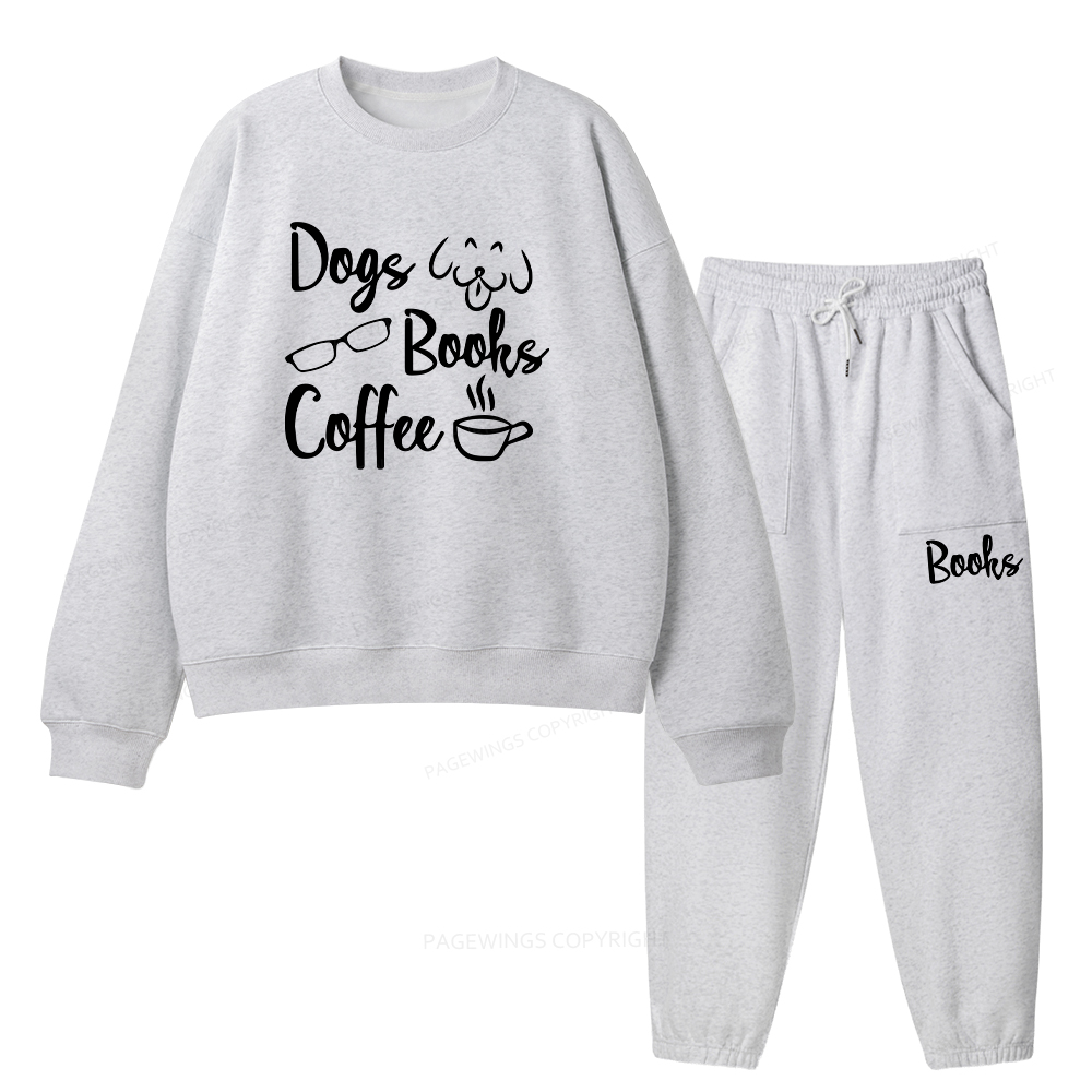 Pagewings Dogs Books Coffee Unisex Fleece Sweatshirt Set 