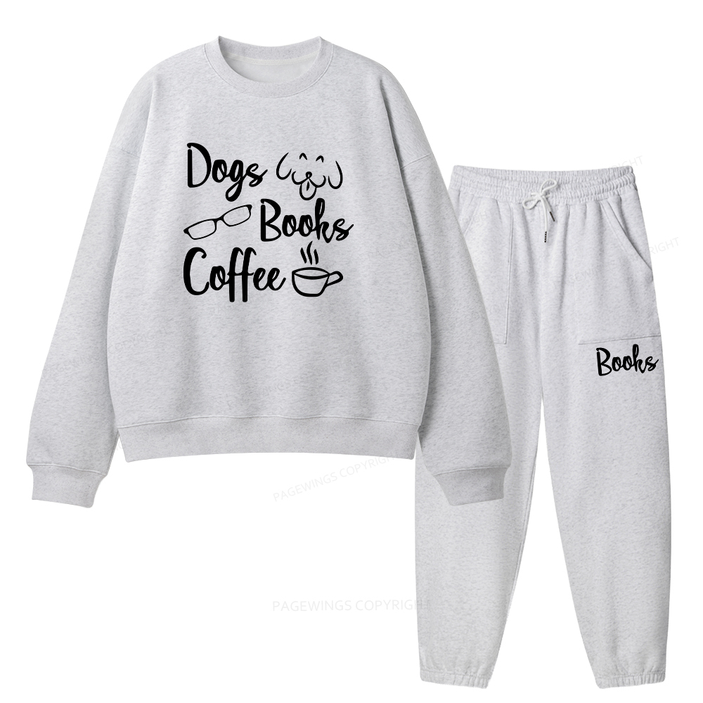 Pagewings Dogs Books Coffee Unisex Fleece Sweatshirt Set 